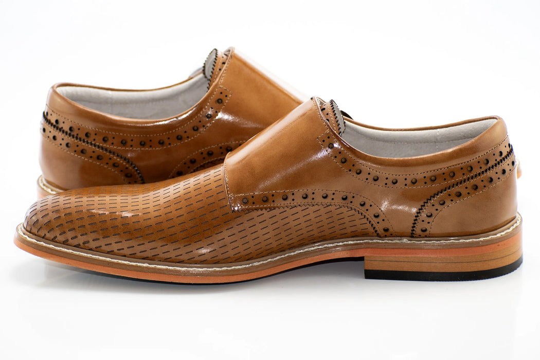 Tan Textured Leather Double Monk Strap