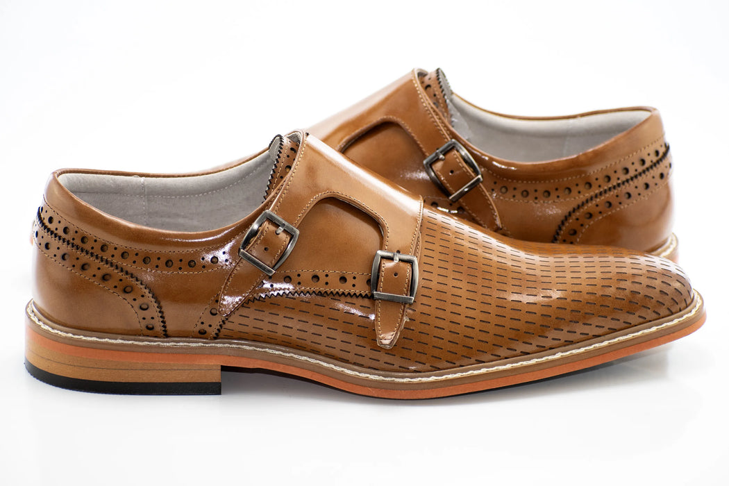 Tan Textured Leather Double Monk Strap