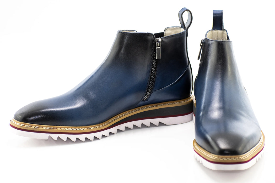 Blue Leather Zip-Up Chelsea Boot