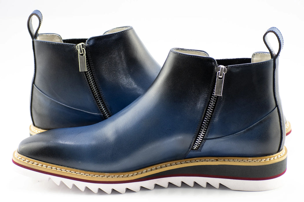 Blue Leather Zip-Up Chelsea Boot