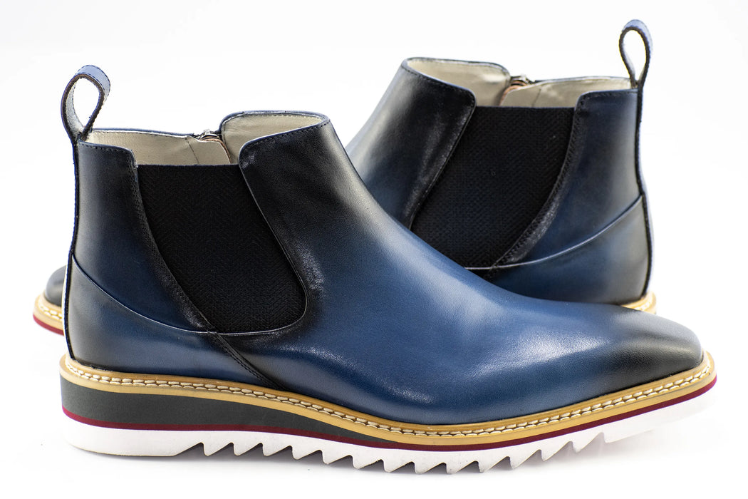 Blue Leather Zip-Up Chelsea Boot