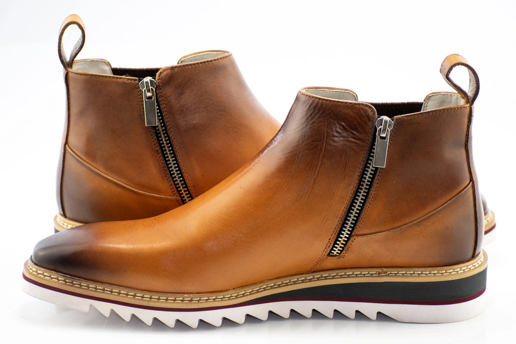 Tan Leather Zip-Up Chelsea Boot