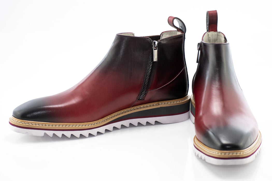 Wine Leather Zip-Up Chelsea Boot