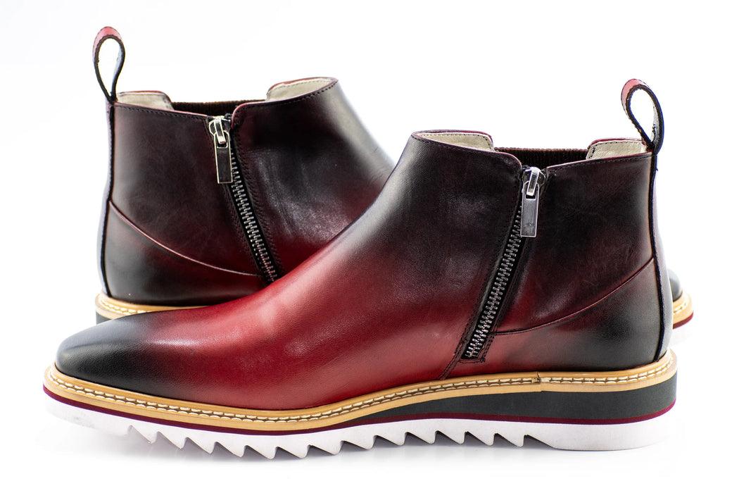 Wine Leather Zip-Up Chelsea Boot