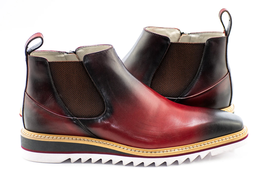 Wine Leather Zip-Up Chelsea Boot