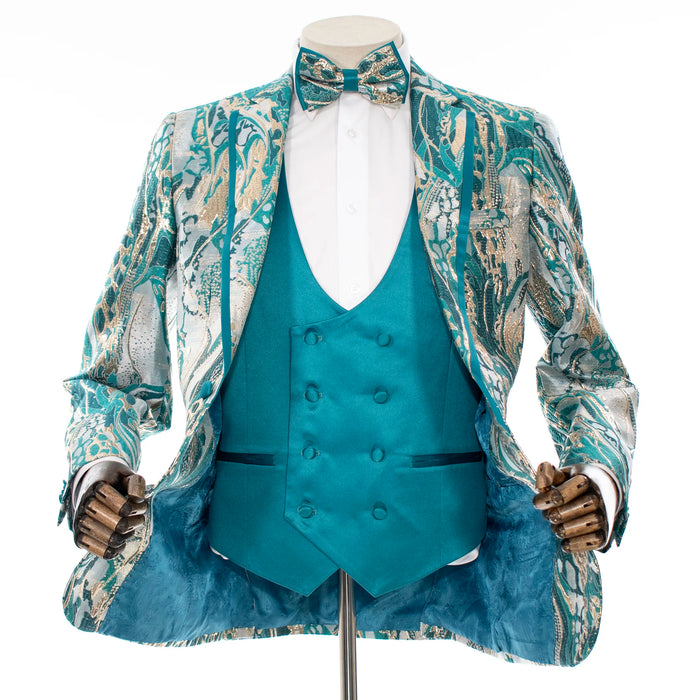 Turquoise Marbled 3-Piece Tailored-Fit Tuxedo