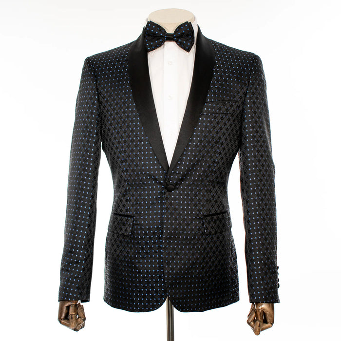 Black and Blue Polka-Dot Tailored-Fit Tuxedo Jacket