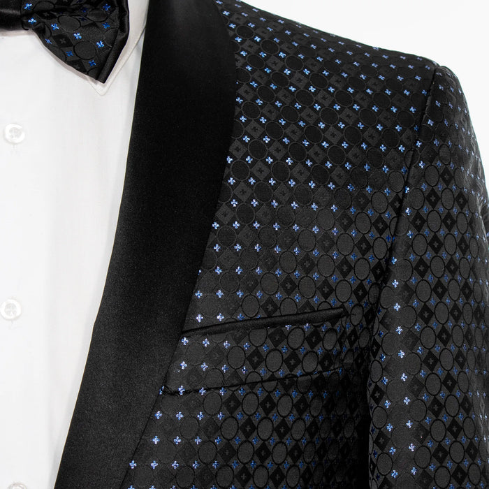 Black and Blue Polka-Dot Tailored-Fit Tuxedo Jacket