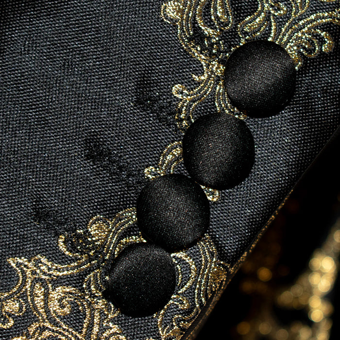 Black with Gold Filigree Tailored-Fit Tuxedo Jacket