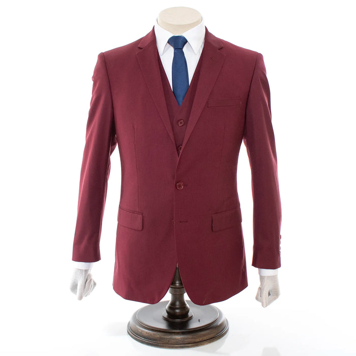 Men's Burgundy 3-Piece Slim-Fit Suit