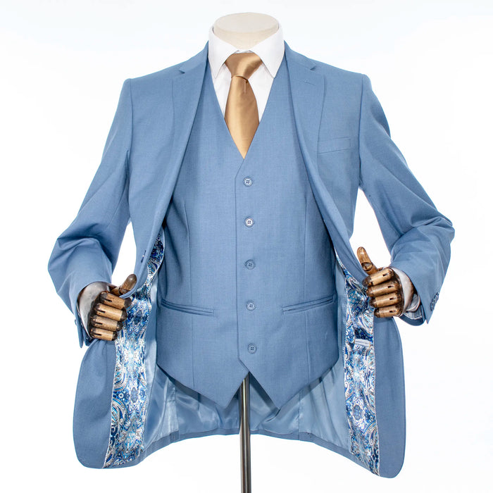 Ocean Blue Stretch 3-Piece Slim-Fit Suit