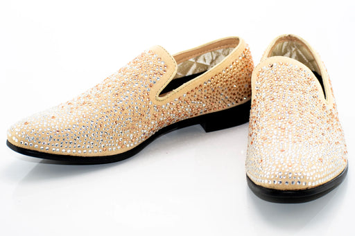 Champagne Rhinestone Suede Smoking Loafers