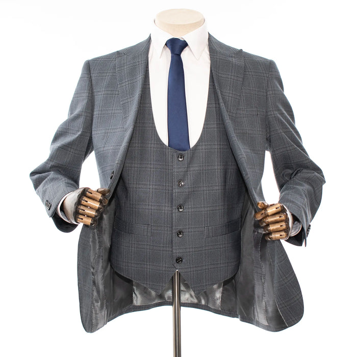 Charcoal Plaid 3-Piece Slim-Fit Suit