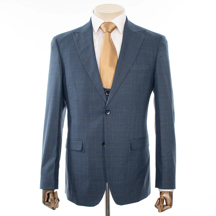 Cobalt Blue Plaid 3-Piece Slim-Fit Suit