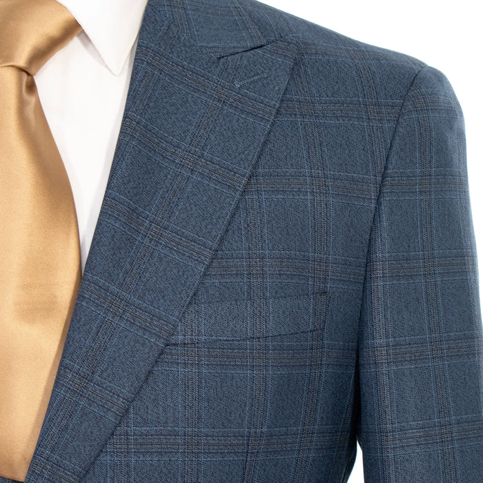 Cobalt Blue Plaid 3-Piece Slim-Fit Suit