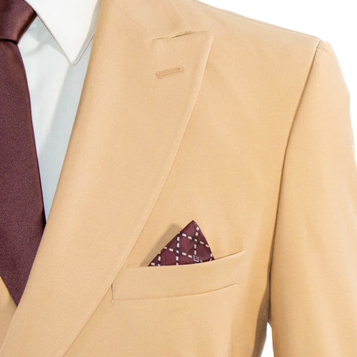 Men's Beige 2-Piece Tailored-Fit Suit With Peak Lapels And Gold Buttons 