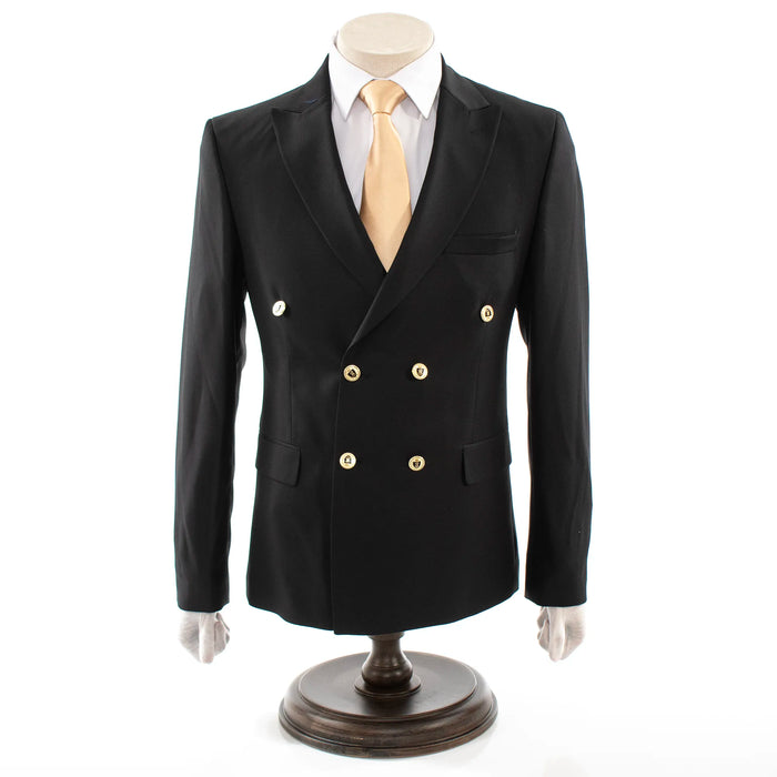 Men's Black 2-Piece Tailored-Fit Suit With Peak Lapels And Gold Buttons
