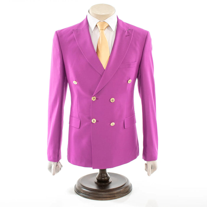Men's Fuchsia 2-Piece Tailored-Fit Suit With Peak Lapels And Gold Buttons