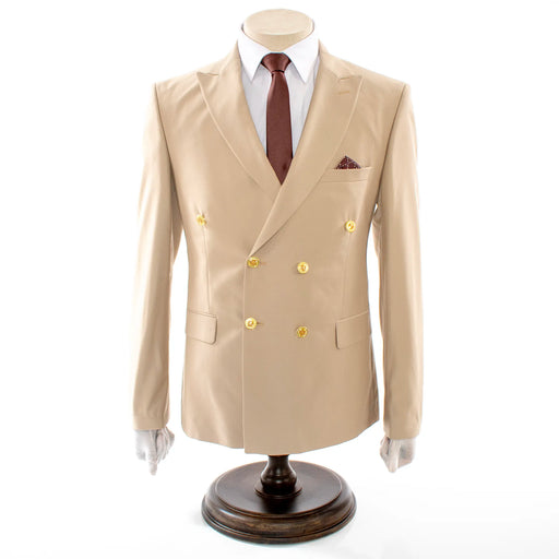 Men's Khaki 2-Piece Tailored-Fit Suit With Peak Lapels And Gold Buttons
