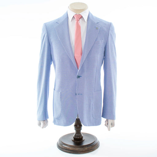 Men's Light Blue Minicheck Seersucker Slim-Fit Suit