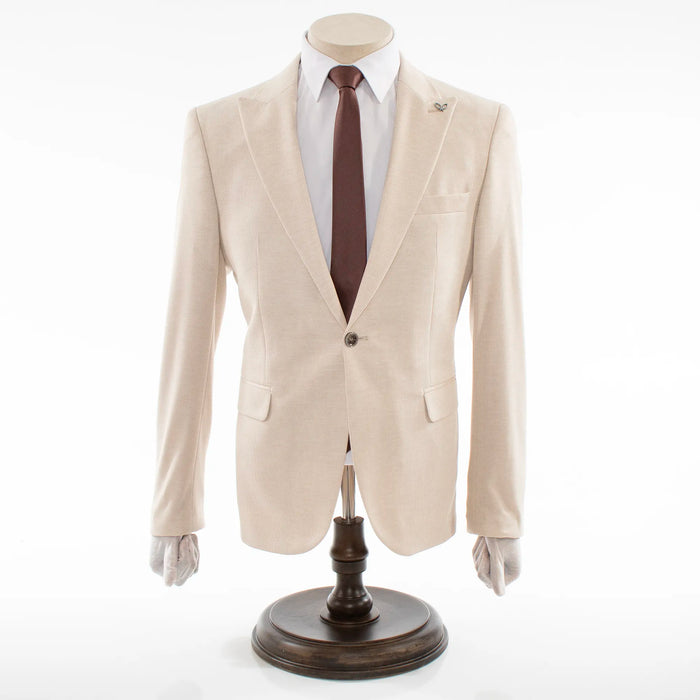 Beige Cotton Single-Breasted 2-Piece Slim-Fit Suit