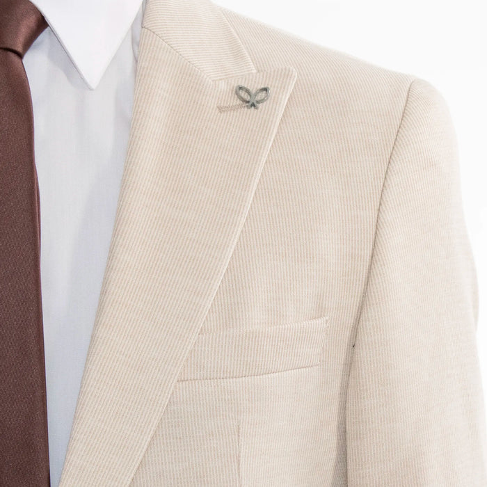 Beige Cotton Single-Breasted 2-Piece Slim-Fit Suit