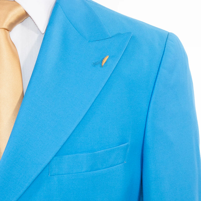 Sky Blue Double-Breasted 2-Piece Slim-Fit Suit