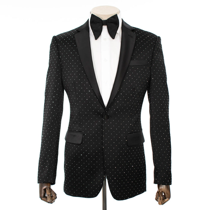 Black Silver Rhinestone 2-Piece Slim-Fit Tuxedo