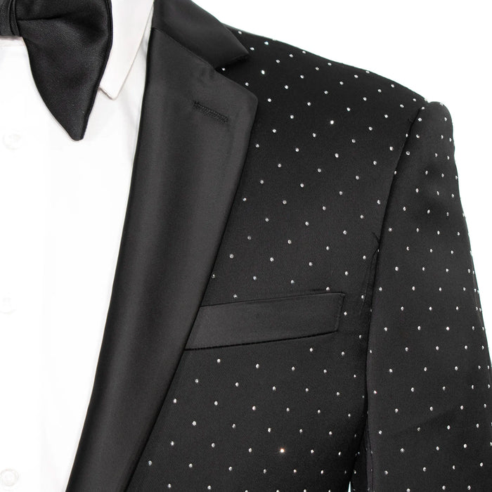 Black Silver Rhinestone 2-Piece Slim-Fit Tuxedo