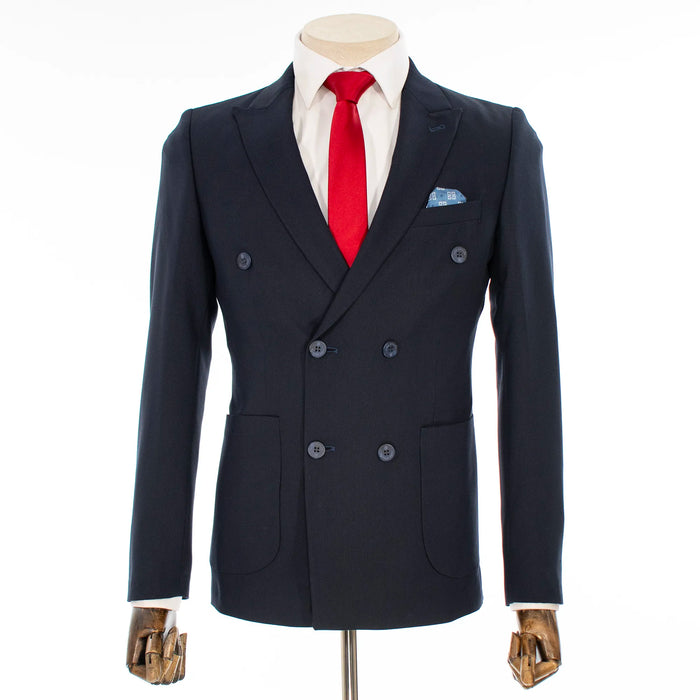 Navy Blue Double-Breasted 2-Piece Tailored-Fit Suit