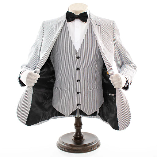 Men's Black And White Seersucker Cotton Fabric Suit
