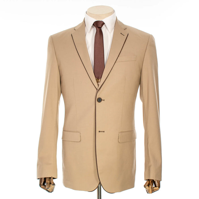 Taupe 3-Piece Slim-Fit Suit with Plaid Pants