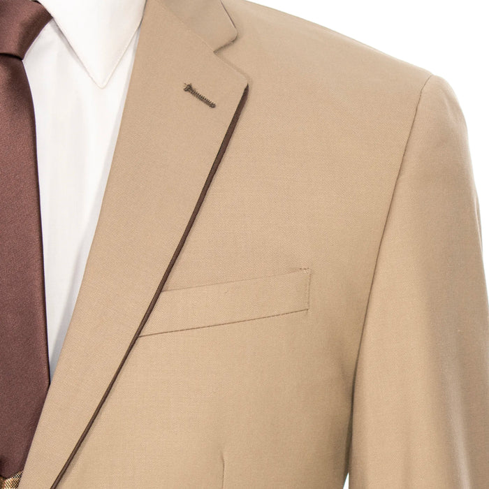 Taupe 3-Piece Slim-Fit Suit with Plaid Pants