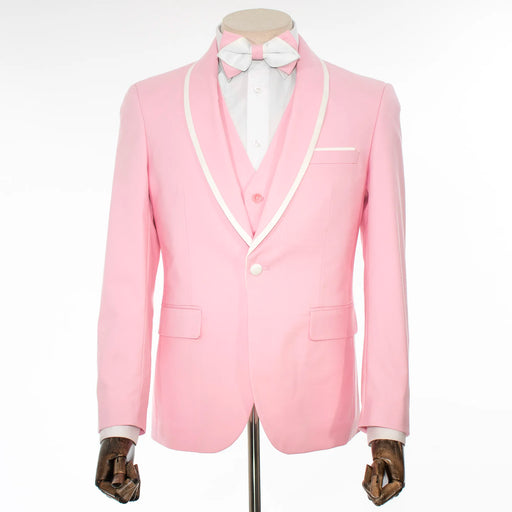 White Trim on Pink Stretch 3-Piece Slim-Fit Tuxedo