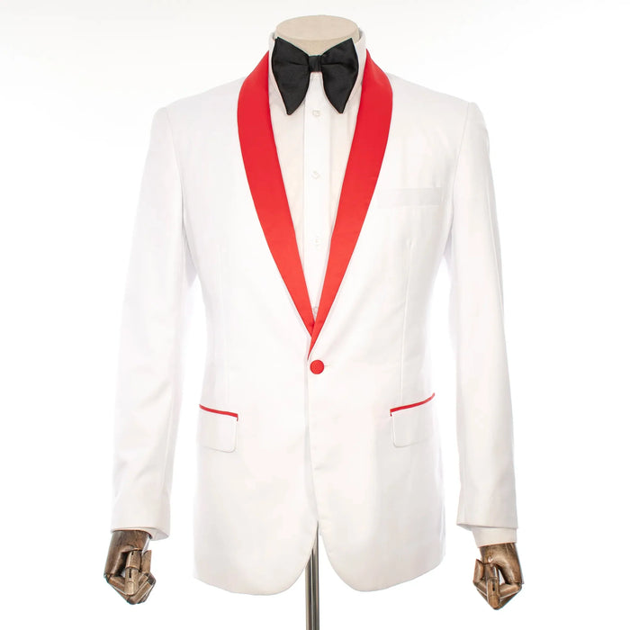 White and Red Modern-Fit Tuxedo Jacket