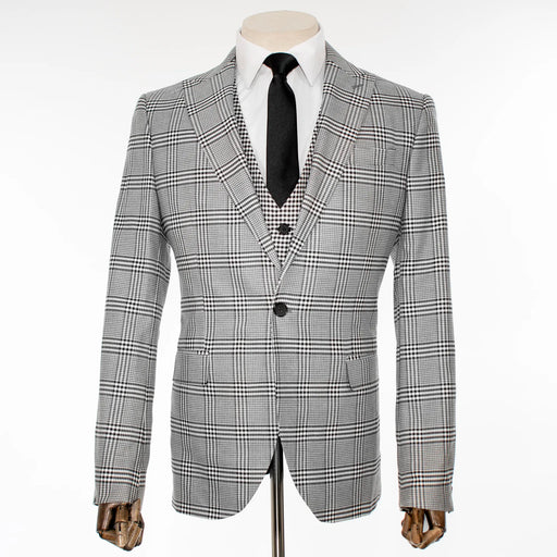 Black and White Glen Check 3-Piece Slim-Fit Suit