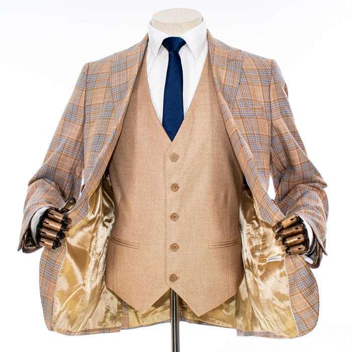 Tan Plaid 3-Piece Slim-Fit Suit