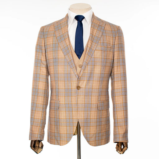 Tan Plaid 3-Piece Slim-Fit Suit