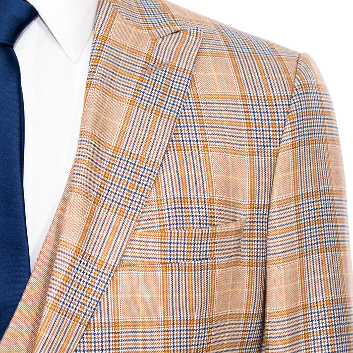 Tan Plaid 3-Piece Slim-Fit Suit