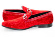 Red Velvet Rococo Smoking Loafers with Rhinestone Snaffle