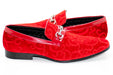 Red Velvet Rococo Smoking Loafers with Rhinestone Snaffle