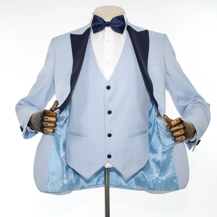 Light Blue Fretted 3-Piece Slim-Fit Tuxedo