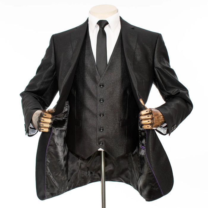 Black Sharkskin 3-Piece Slim-Fit Suit
