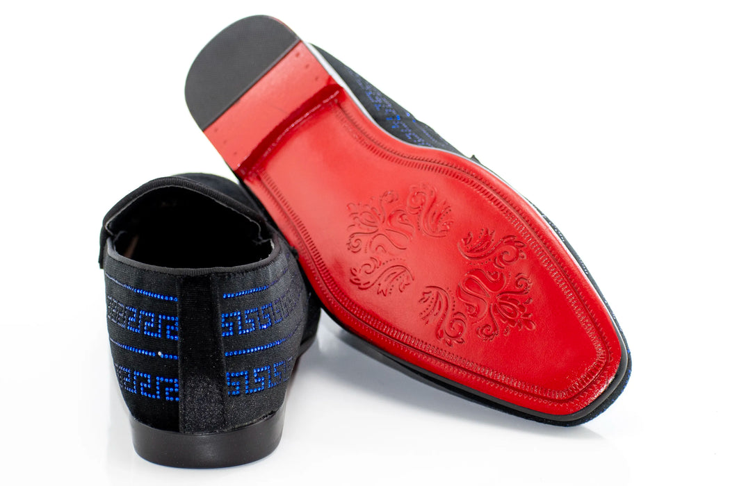 Black and Royal Blue Greek Key Venetian Loafer