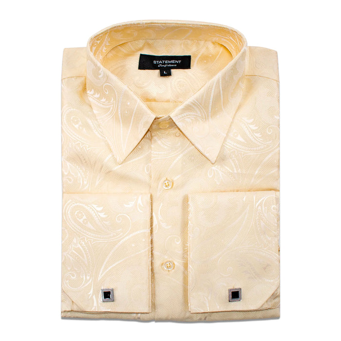 Ivory Paisley Regular-Fit Shirt with Cufflinks