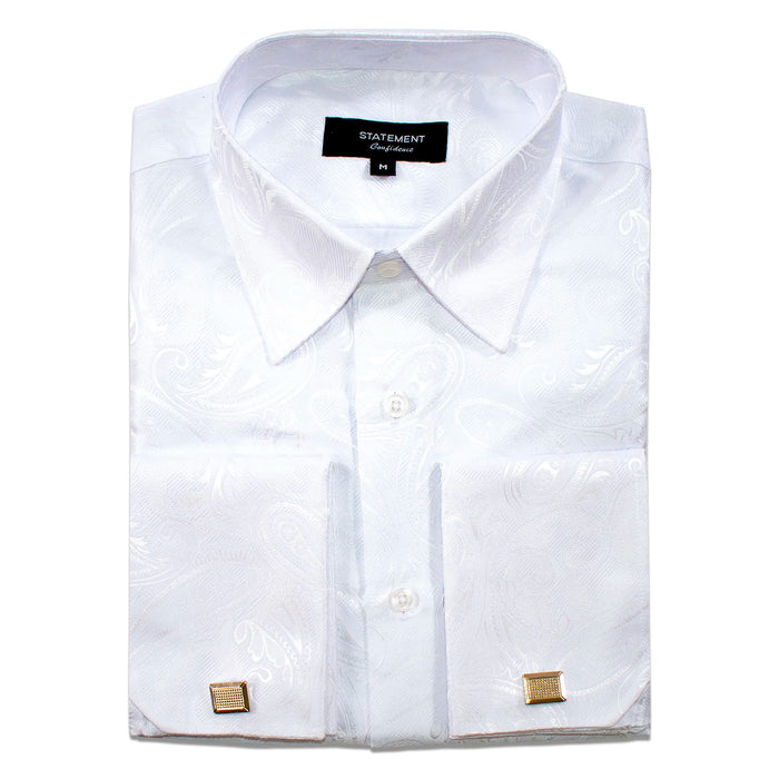White Paisley Regular-Fit Shirt with Cufflinks