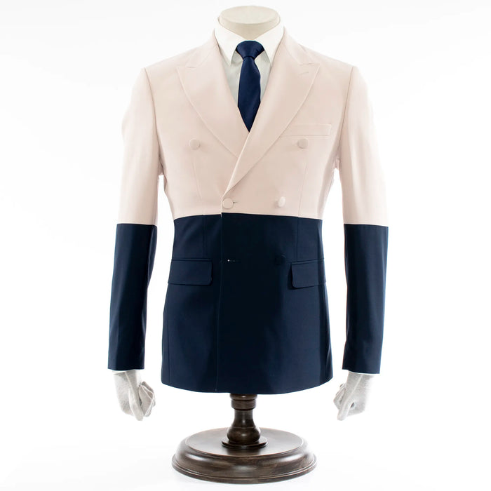 Light Salmon & Navy Double-Breasted 2-Piece Tailored-Fit Suit