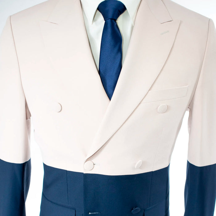 Light Salmon & Navy Double-Breasted 2-Piece Tailored-Fit Suit