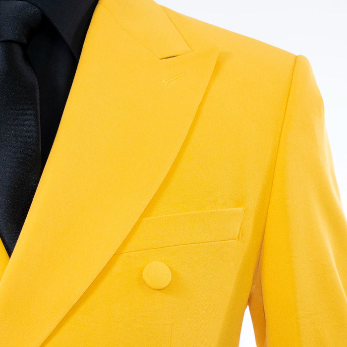 Yellow & Black Double-Breasted 2-Piece Tailored-Fit Suit