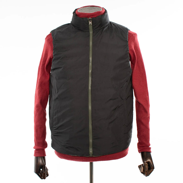 Men's Olive And Black Reversible Quilted Vest Jacket